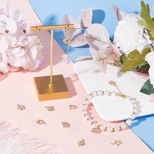 Miniatura 5 de arricraft 12 dijes colgantes de latón con circonitas cúbicas de latón de 6 estilos, colgantes de diamantes de imitación de oro claro, luna y