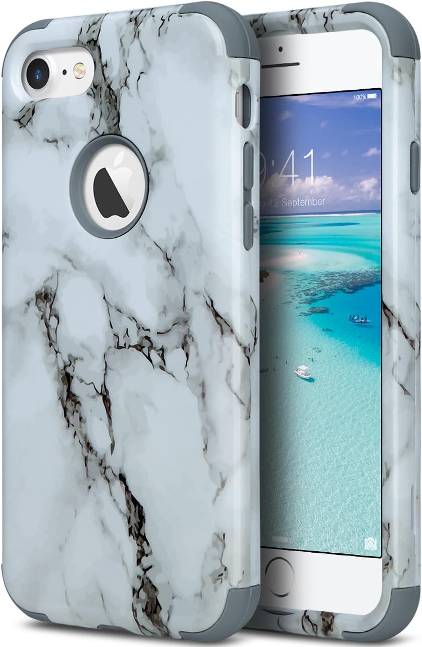 ULAK iPhone 7 Case, Hybrid Soft Rubber & Silicone + Hard PC Dual Layer Protective Cover for Apple iPhone 7 4.7 Inch, Artistic-Marble Pattern