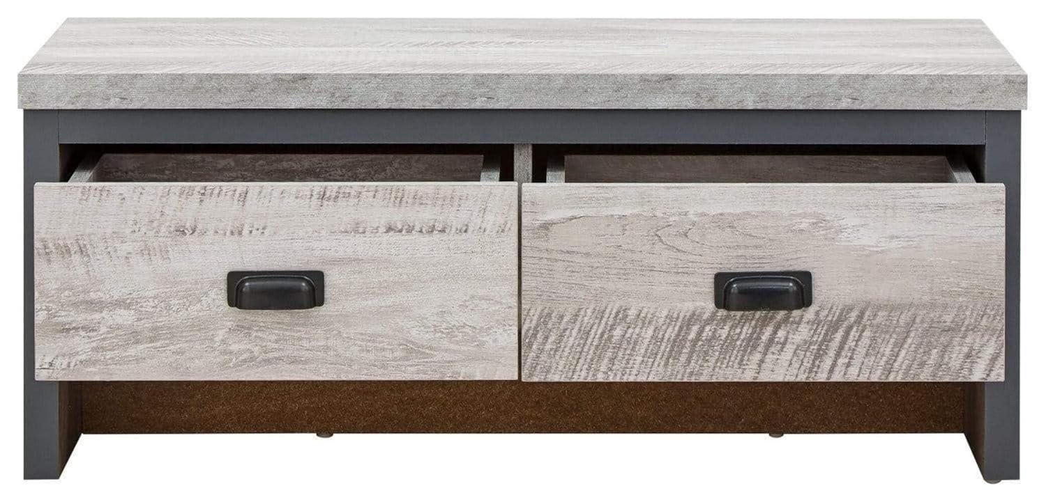 GFW Boston 2 Drawer Coffee Table Grey With Distressed Finish For Living Room, With 2 Storage Drawers For Entertainment Controls, Magazine Or Books, 87 cm Width x 48 cm Depth x... - Image 4