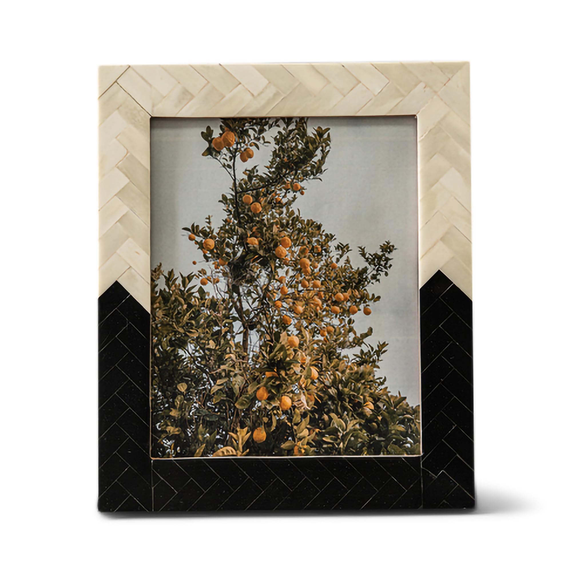 20519 Crosshatch Pattern Holds 8x 10 Photo Black and White Bone Tabletop Frame