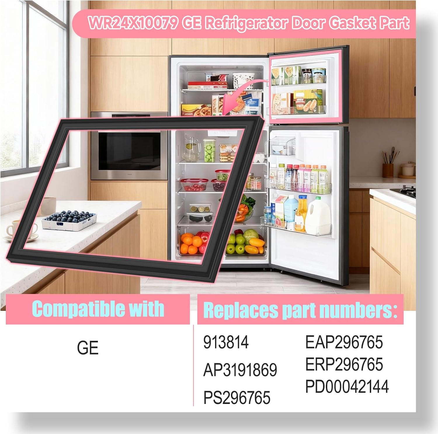 LXun Upgrade WR24X10079 Freezer Door Gasket Replacement for GE Refrigerator Door Seal Replace 913814 AP3191869 PS296765 Door Gasket for GE GTS22QBNARCC GTS22KBPBRWW Top Mount Fridge Freezer Door Seal