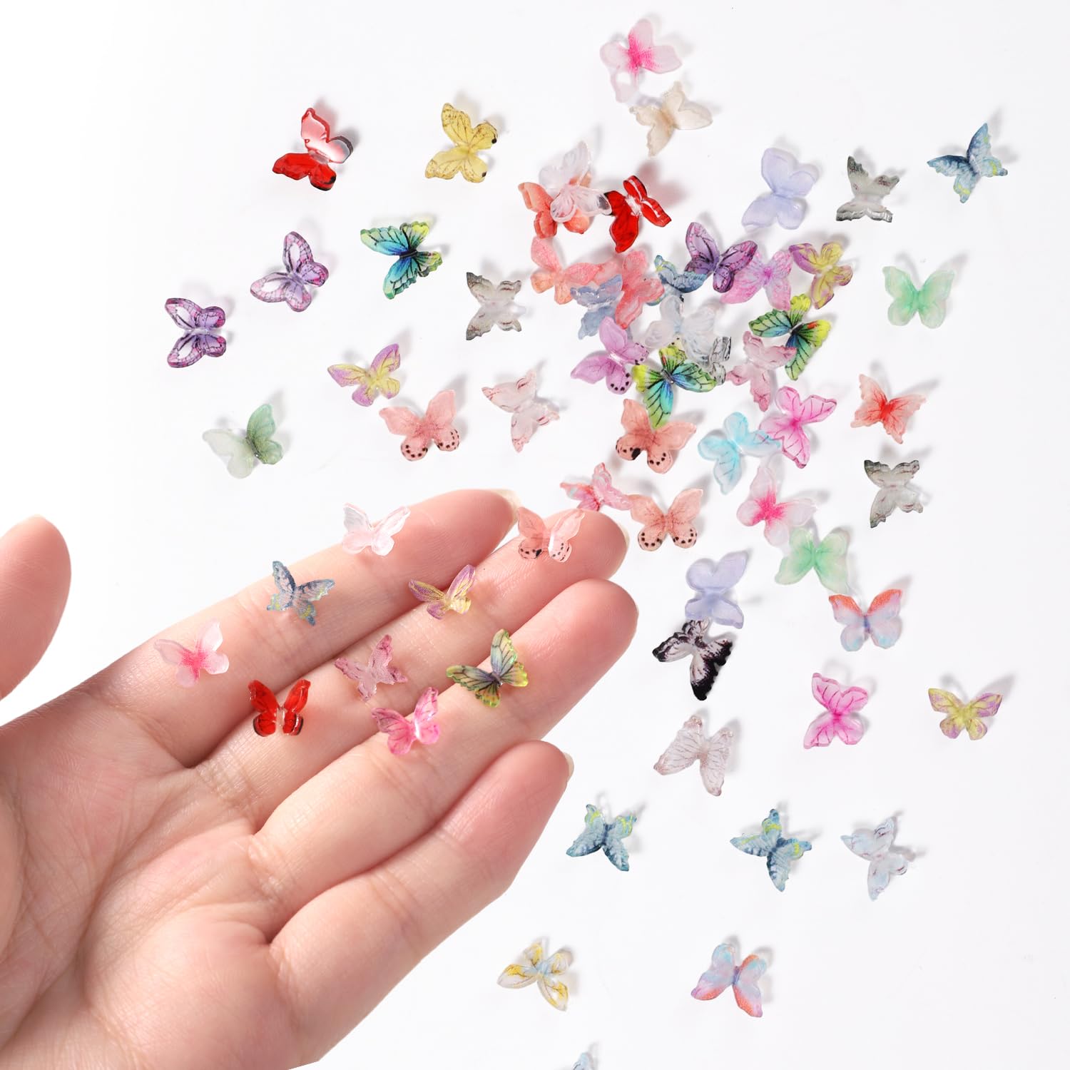 50pcs Micro Resin Butterflies for Crafts, Assorted Colorful Tiny Butterflies Miniatures 3D Butterfly Nail Charms Micro Landscaping Decorations Mini Butterflies Figurines for Dollhouse Fairy House