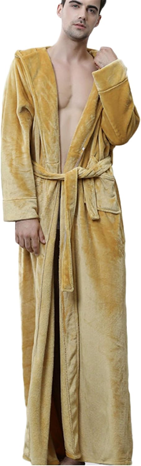 Andongnywell Men's Winter Plush Lengthened Shawl Bathrobe Clothes Shawl Collar Fleece Soft Spa Robe Coat