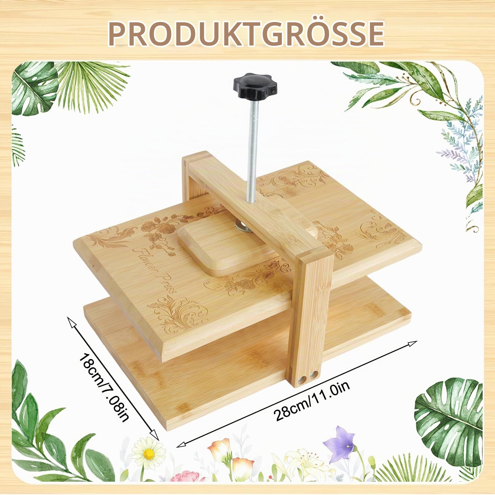 Whemyreat Blütenpresse Holz Set, 6 Schichten Blumenpresse, DIY Bastelset für Gepresste Blumen & Papierkunst, Buchbindepresse für Kinder und Erwachsene, Gewünschtes Geschenk für Handwerksliebhaber