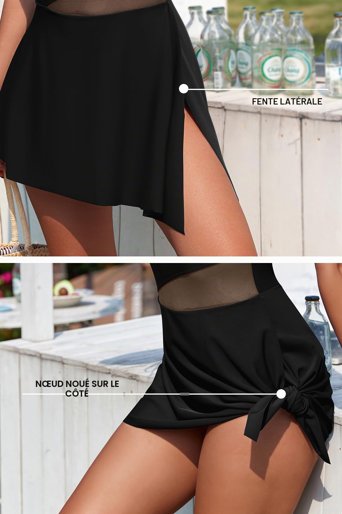 SHEKINI Maillot de Bain Une Pièce Femme avec Jupette Maillot de Bain 1 Pièce Modèle Fendu Robe Maillot de Bain Femme