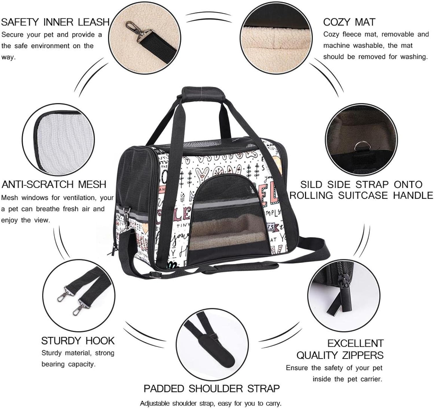 キャリー バッグ ペットキャリー ショルダー 手提げ 猫・小型犬用 通気性 携帯便利 おでかけ 旅行 通院,レトロ スタイル 英語