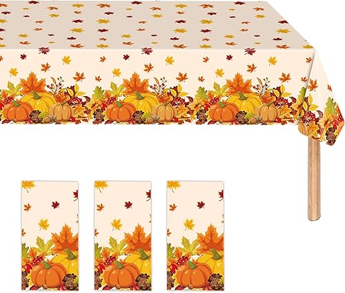 Miniatura 8 de BEFANTST Mantel desechable de Acción de Gracias, 3 piezas, 54 x 108 pulgadas, rectangular, de plástico, impermeable, para otoño, Acción de Gracias,