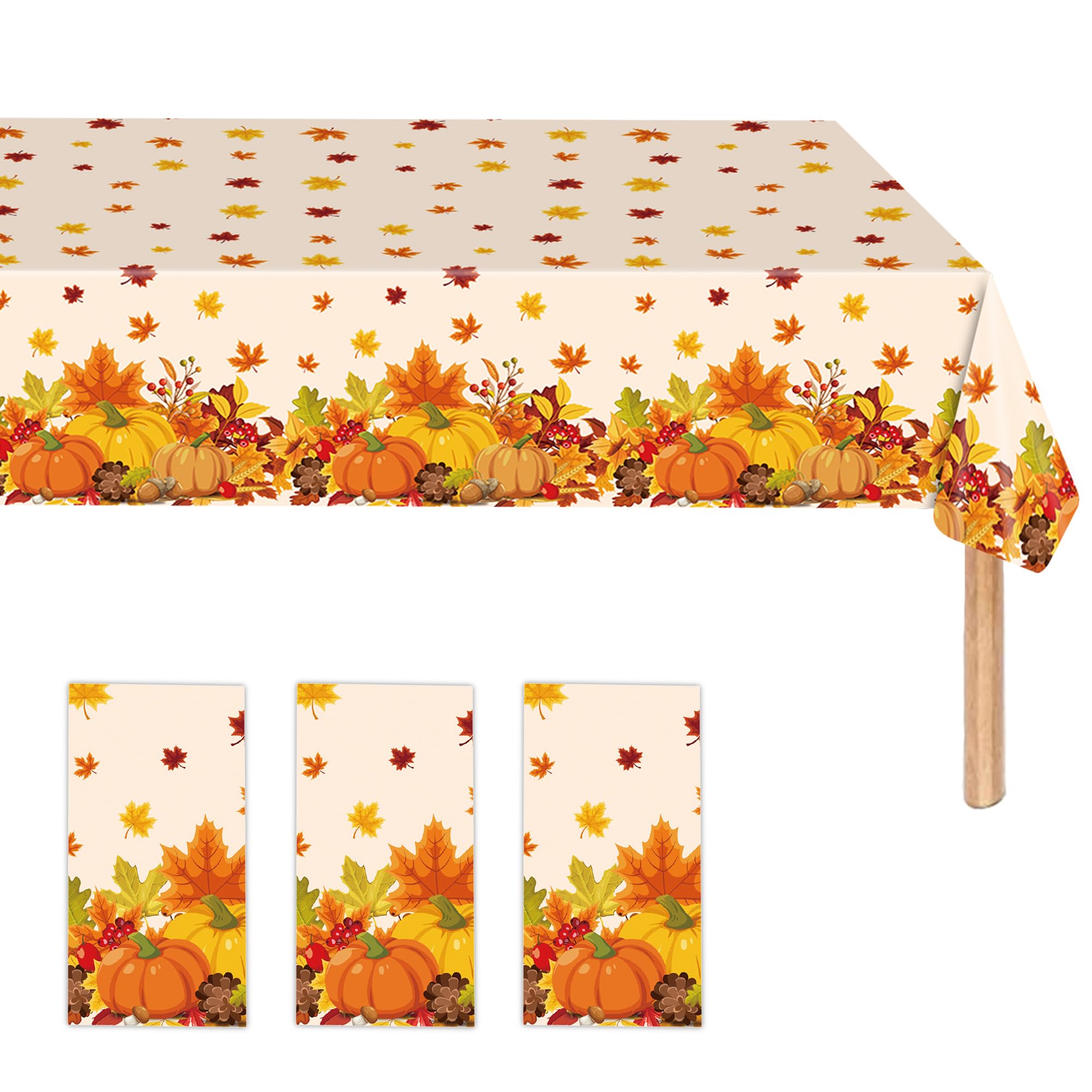 Happy Thanksgiving Disposable Tablecloths 3-Pack - 54 X 108 Inch Fall Harvest Party Decor With Turkey & Pumpkin Prints