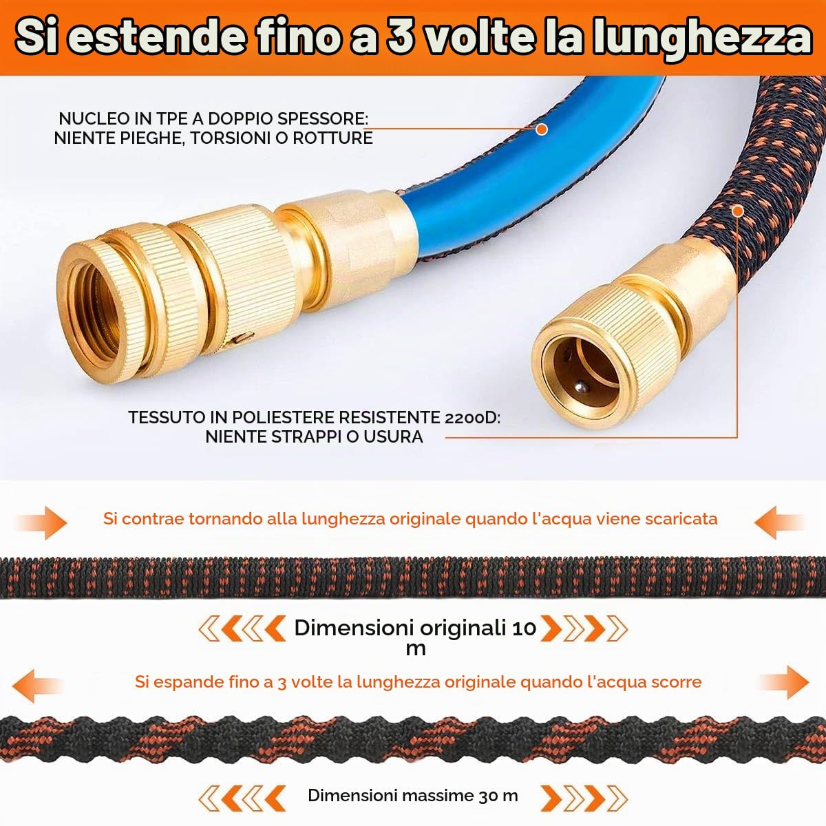 Tubo da Giardino Estensibile 30M/100Ft, Tubo da Giardino Flessibile con Pistola a Spruzzo a 10 Funzioni, Tubo Irrigazione da Giardino con Adattatore da 1/2" e 3/4", per Prato, Lavare l'Auto