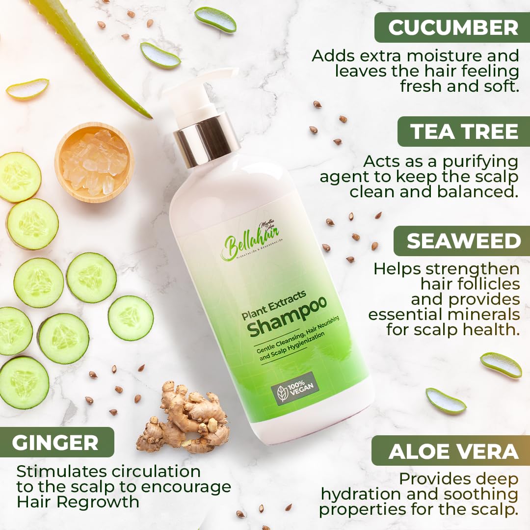 Bellahair Organic Sulfate-Free Tea Tree Shampoo for Curly, Thinning, Color-Treated & Dry Hair – Hair Growth, Frizz Control, Hydration & Volume – Natural Moisturizing Shampoo for Men & Women