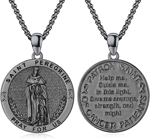 Vista 484 de Collar con colgante de plata de ley 925 con medalla de San Patrón, joyería religiosa para hombres y mujeres, con cadena de acero inoxidable 316L