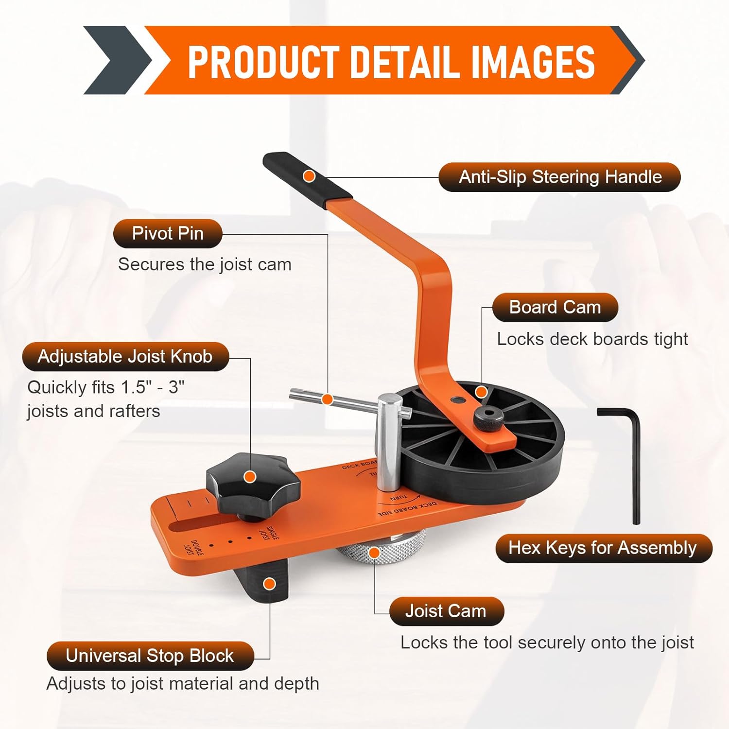 Deck Board Straightener - Lever Operated Wood Plank Aligner, Heavy-Duty Construction Tool for Exterior Installation Productivity