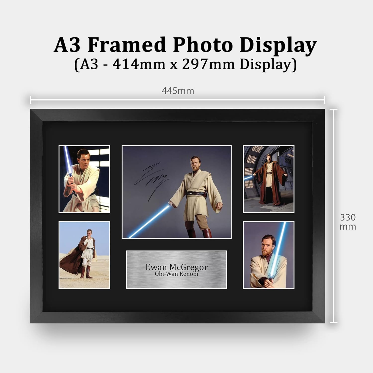 HWC Trading Ewan McGregor Obi-Wan Kenobi Star Wars 16 x 12 inch (A3) Printed Gifts Signed Autograph Presentation Photo Montage Display for TV Show Fans - 16" x 12" Framed