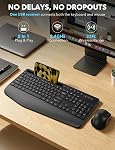 Wireless Keyboard and Mouse Combo - Ergonomic Full-Size Keyboard with Wrist Rest, Phone Holder, Quiet Typing, Power-Saving Sleep Mode, 2.4GHz USB Cordless Mouse for Windows Mac Laptop PC (Black)