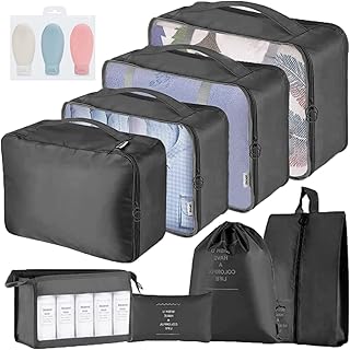 Packing Cubes for Travel, 11 Pcs Travel Cubes Set Foldable Suitcase Organizer Lightweight Luggage Storage Bag Multi-Functi...