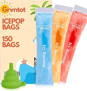 150 Disposable Ice Popsicle Mold Bags (8x2") for DIY Natural Fruit Snacks, Juice & Smoothies, Ice Pops Molds | BPA-Free, Zip Seals, Funnel Included