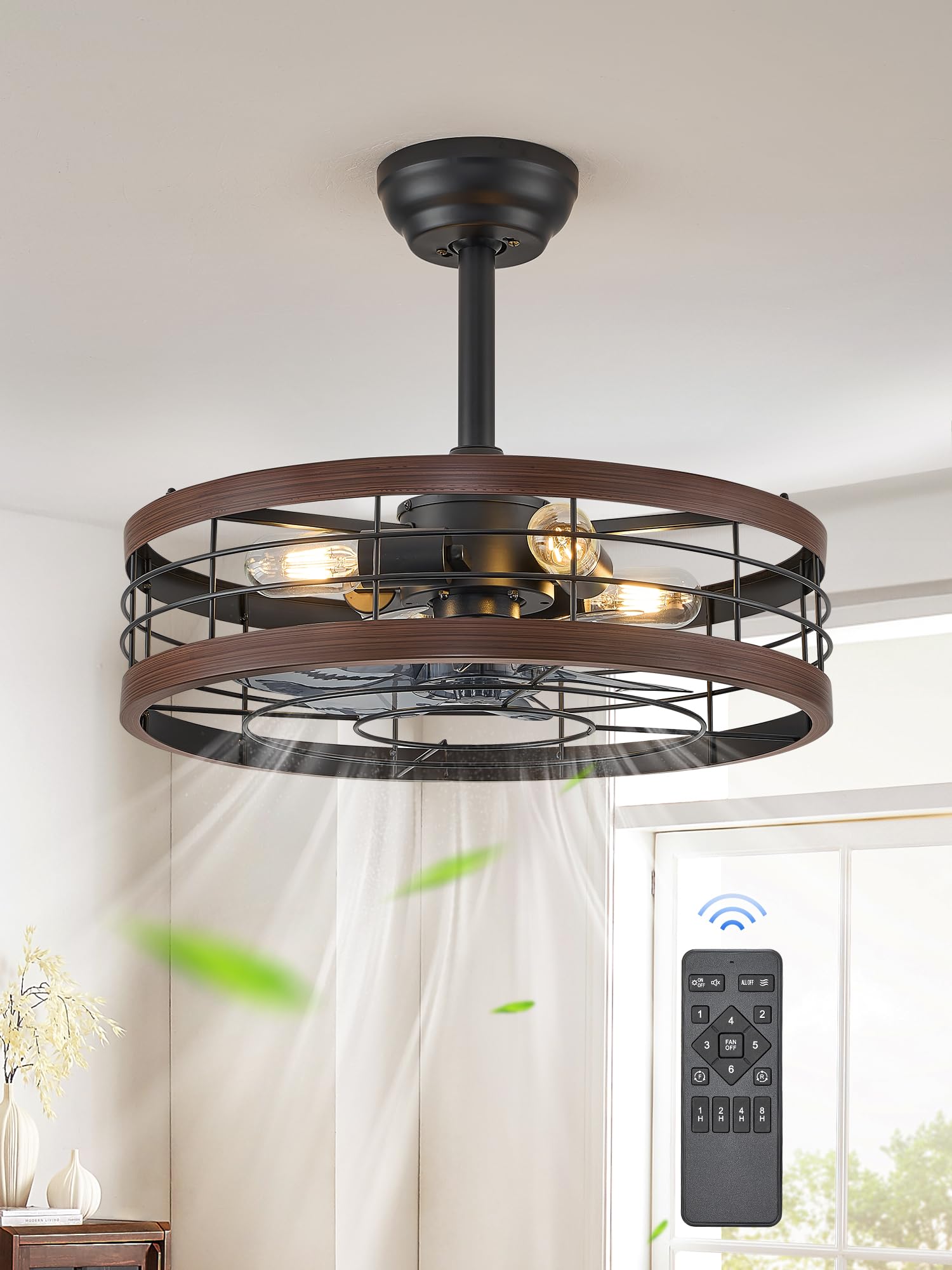 LEDIARY 20 inch Fandelier Caged Ceiling Fan with Light
