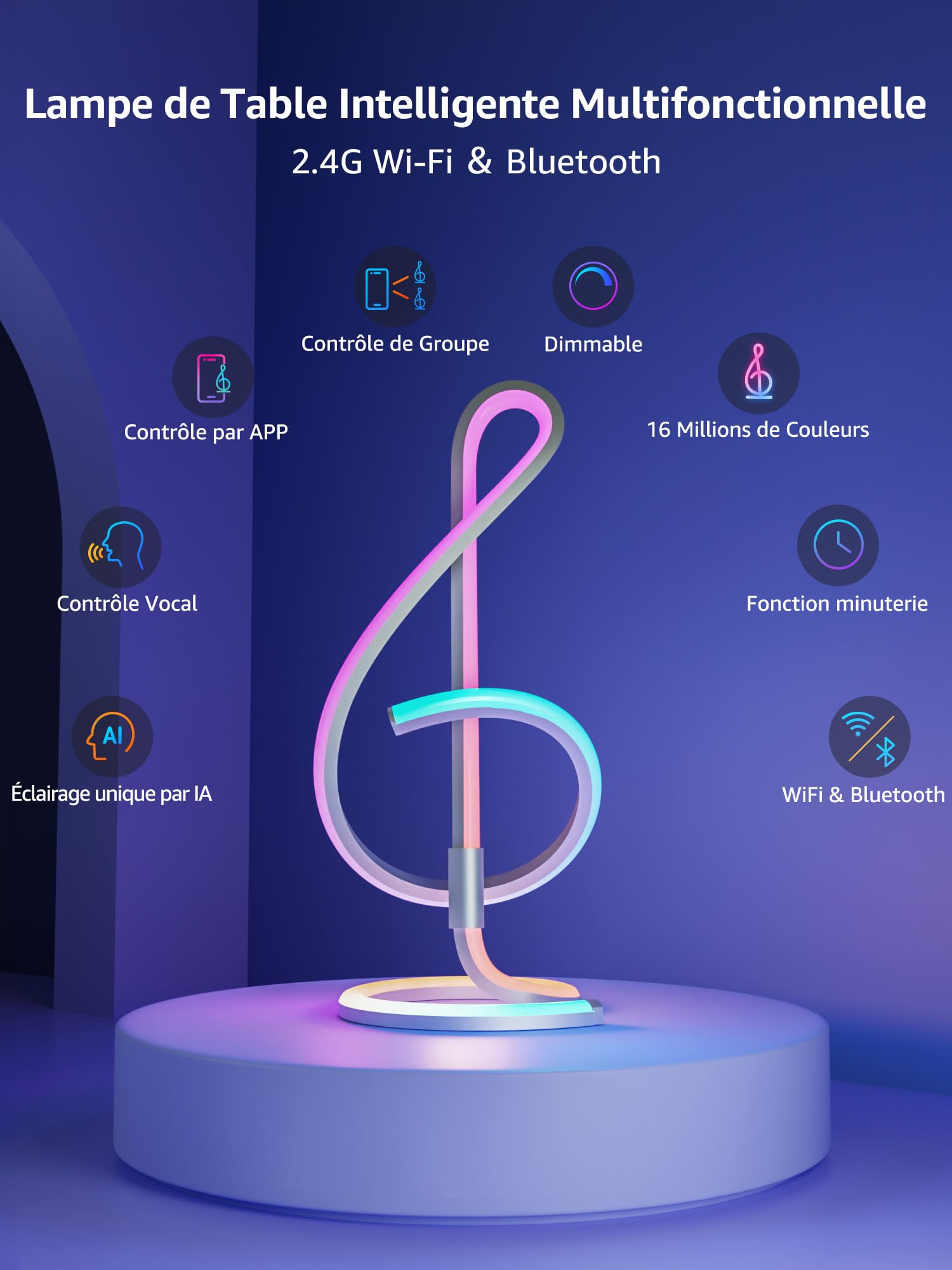 Lampa stołowa Lepro AI Smart TB2, spersonalizowany projektant oświetlenia AI, lampa stołowa z synchronizacją muzyki/sterowaniem głosowym za pomocą