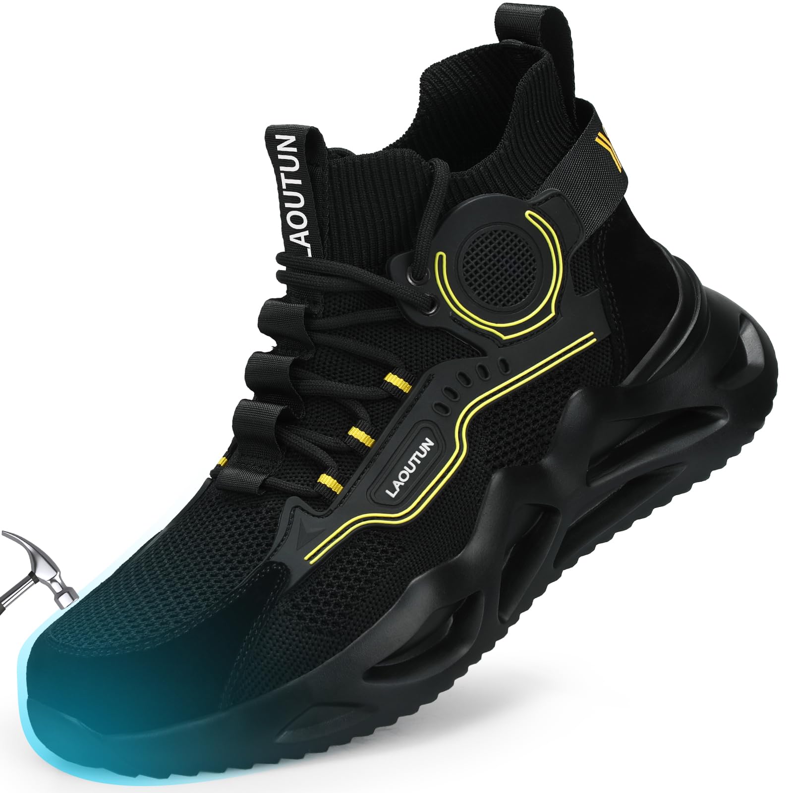 LAoutun Steel Toe Shoes for Men Women Work Shoes Safety Sneakers Shoes Comfortable Lightweight Puncture Proof Slip on Indestructible Work Shoes