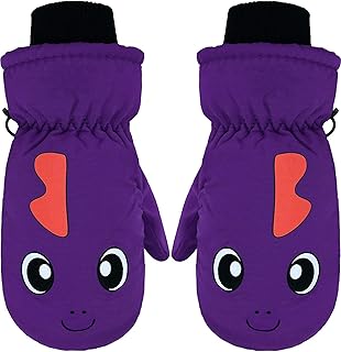 Snow Mittens Winter Ski Mittens Waterproof Warm Cotton-lined Gloves for Kids (Purple, 1-3 Years)