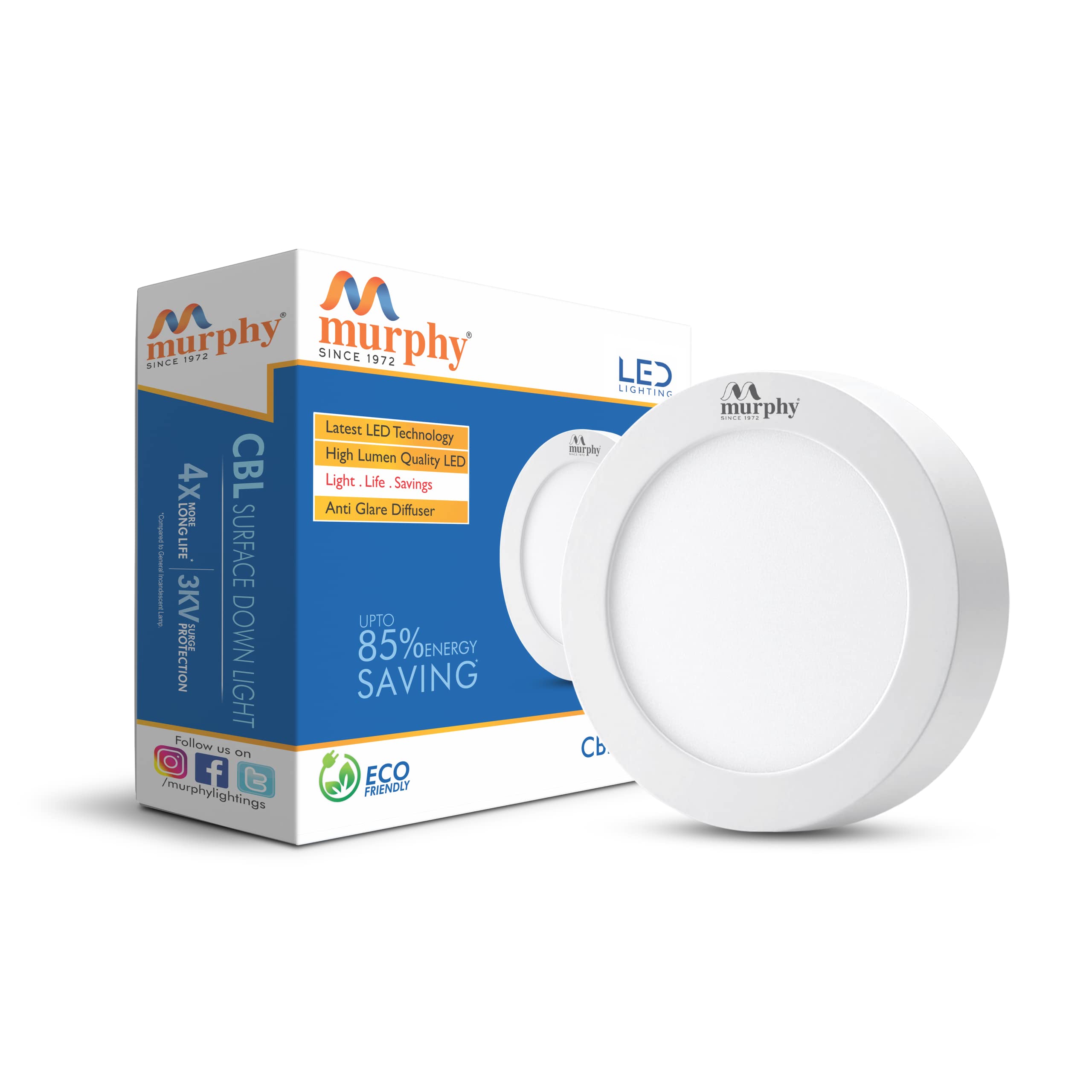 Murphy LED 9 Watts CBL Round Surface Down Light, Pack of 1, Natural White - No False Ceiling Required,Aluminium