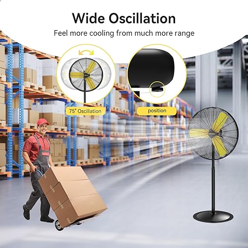 Miniatura 3 de Ventilador de pedestal industrial comercial de 30 pulgadas oscilante, ventiladores industriales de 8900 CFM resistentes con 3 velocidades,