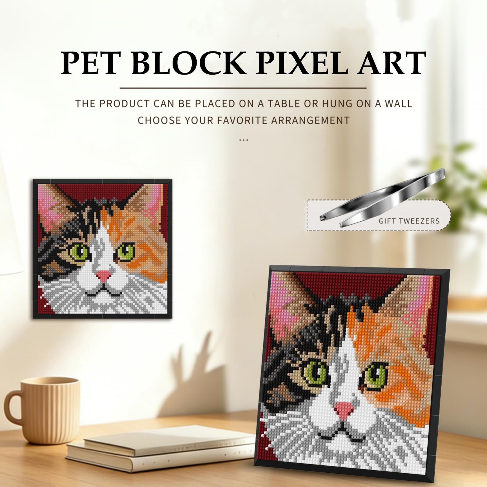Calico Cat Micro Mini Building Blocks con cornice Pet Portrait Model Kit