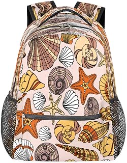 Mochilas para meninos e meninas, mochila para laptop com estampa de estrela do mar e animais do mar, mochila escolar com vários bolsos, mochila impermeável com alça de ombro ajustável para viagens, caminhadas, acampamento, Multi, Medium