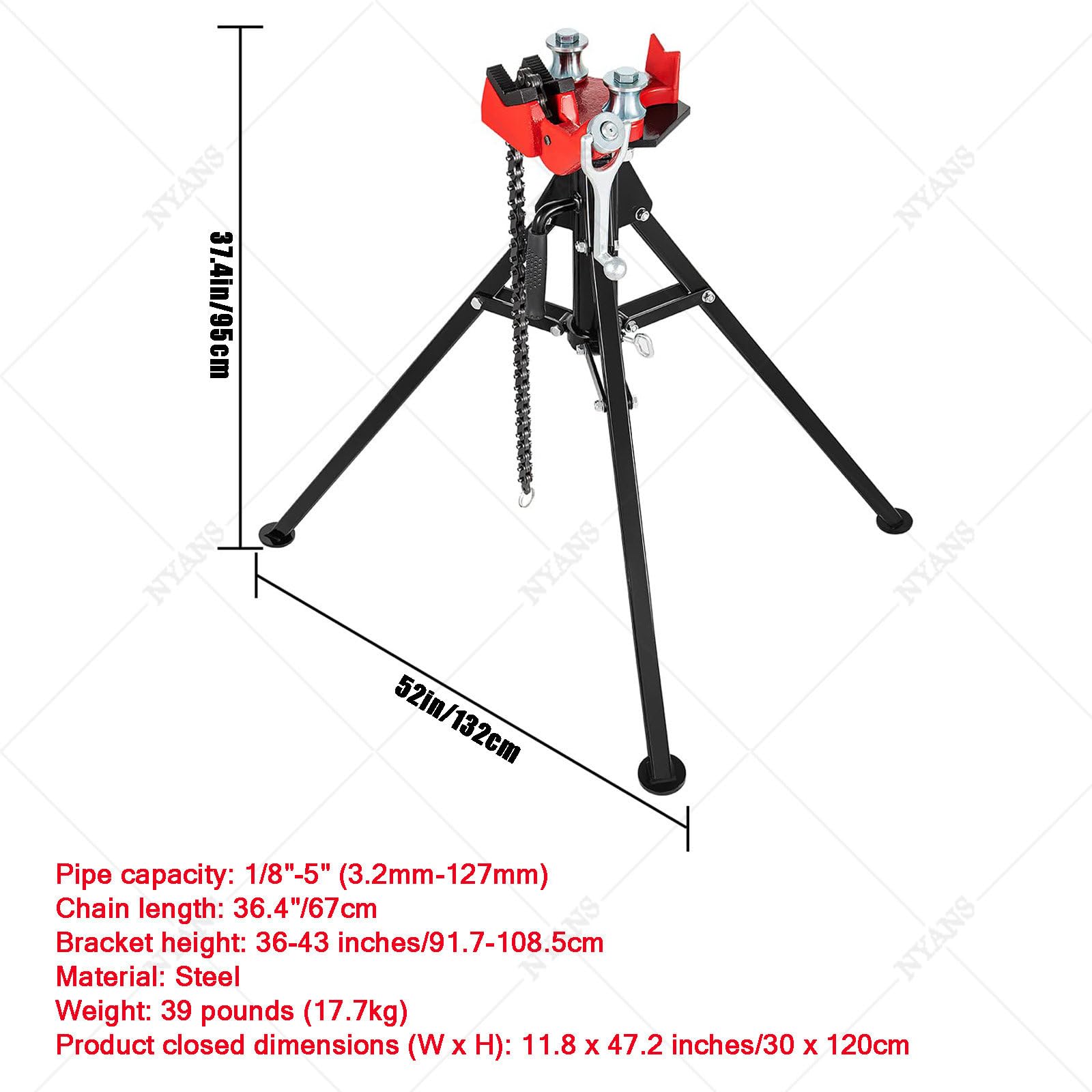 Rohrketten-Schraubstockständer – Stahl-Stativ-Design, 0,3–12,7 cm Kapazität, faltbare Beine zum Biegen und Unterstützen von Rohren in Werkstätten und Fabriken