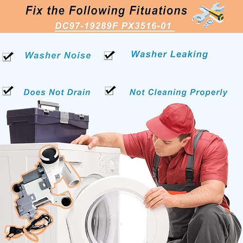 Miniatura 3 de DC97-19289F PX3516-01 Conjunto de bomba de drenaje de lavadora compatible con Samsung WA45N3050AWA4, WA45H7000APA2, WA44A3205AWA4, WA50M7450AWA4,