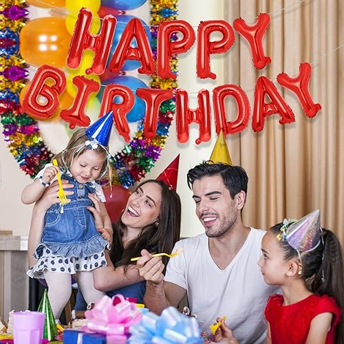 Miniatura 6 de ACCEVO Cartel rojo de feliz cumpleaños de 16 pulgadas, globos de letras de papel de aluminio de Mylar para niños, adultos, niños y niñas,