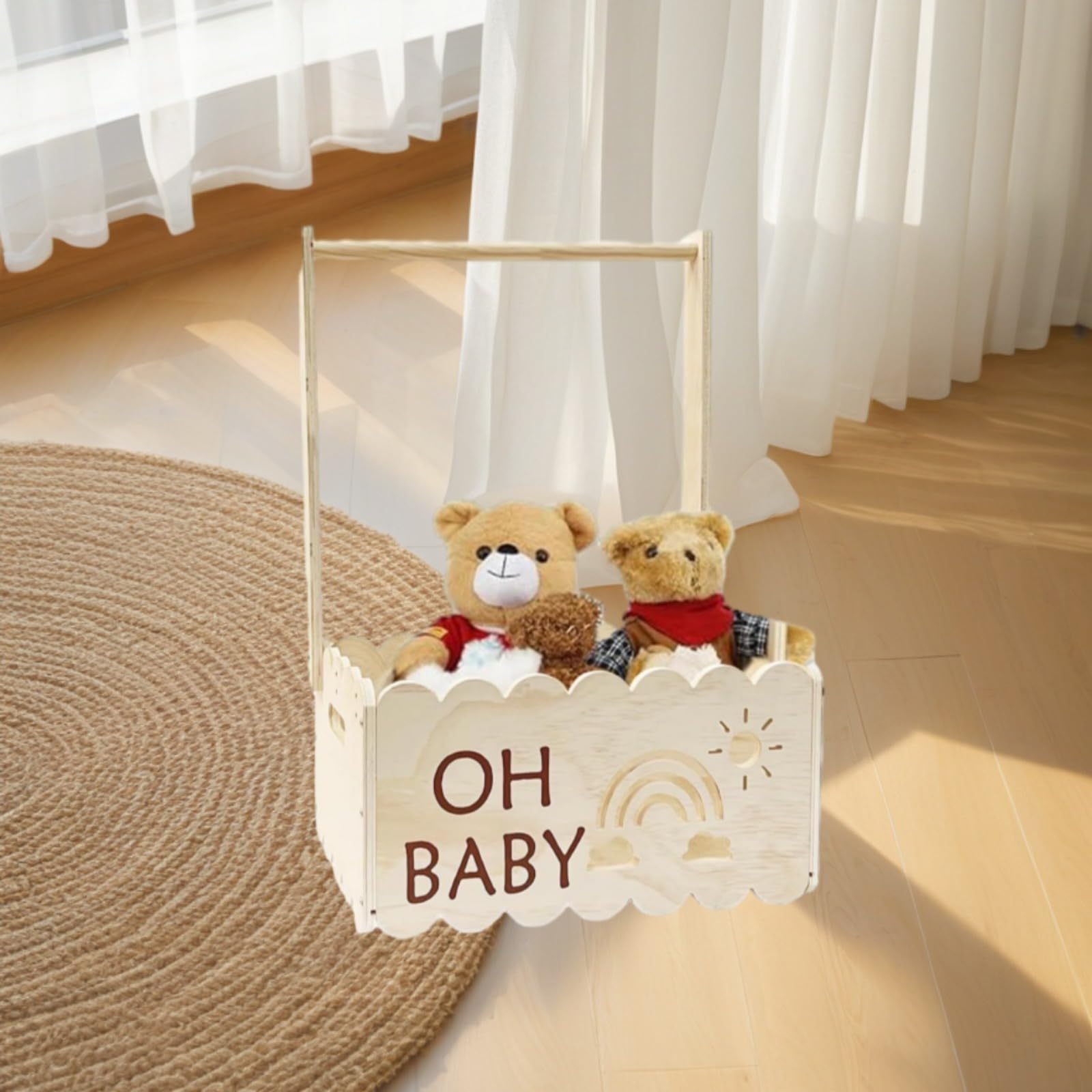 Kosz na baby shower z wieszakiem, drewniana skrzynka z uchwytem | Organizer na ubrania dla dziewczynki chłopca i rodziny do domu