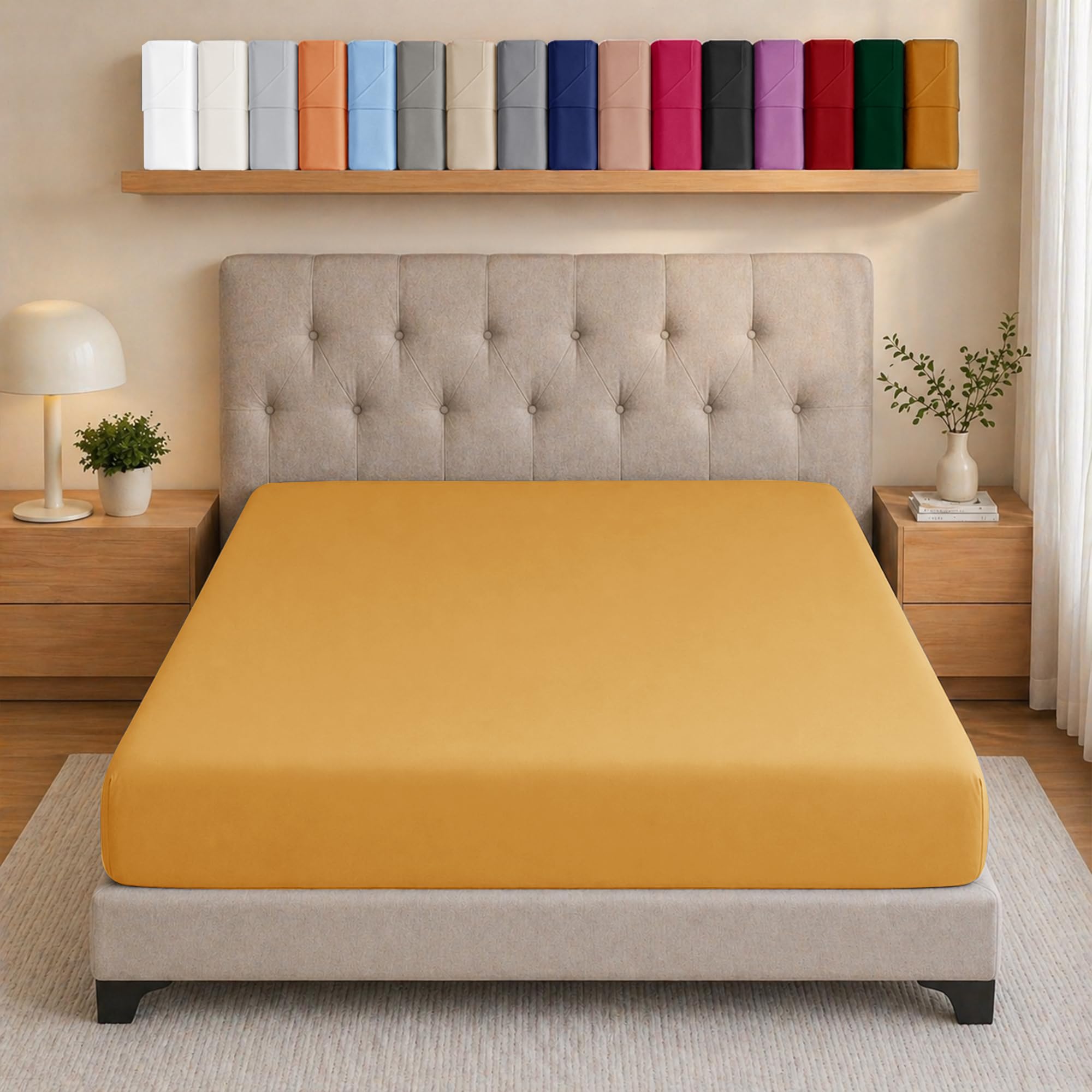 Ameha Ocher Single Bed Fitted Sheet Deep Pocket Up To 25 Cm Bedsheets For Single Bed Soft Brushed Microfiber Elasticated Corners Bottom Sheet Shrinkage And Fade Resistant Breathable