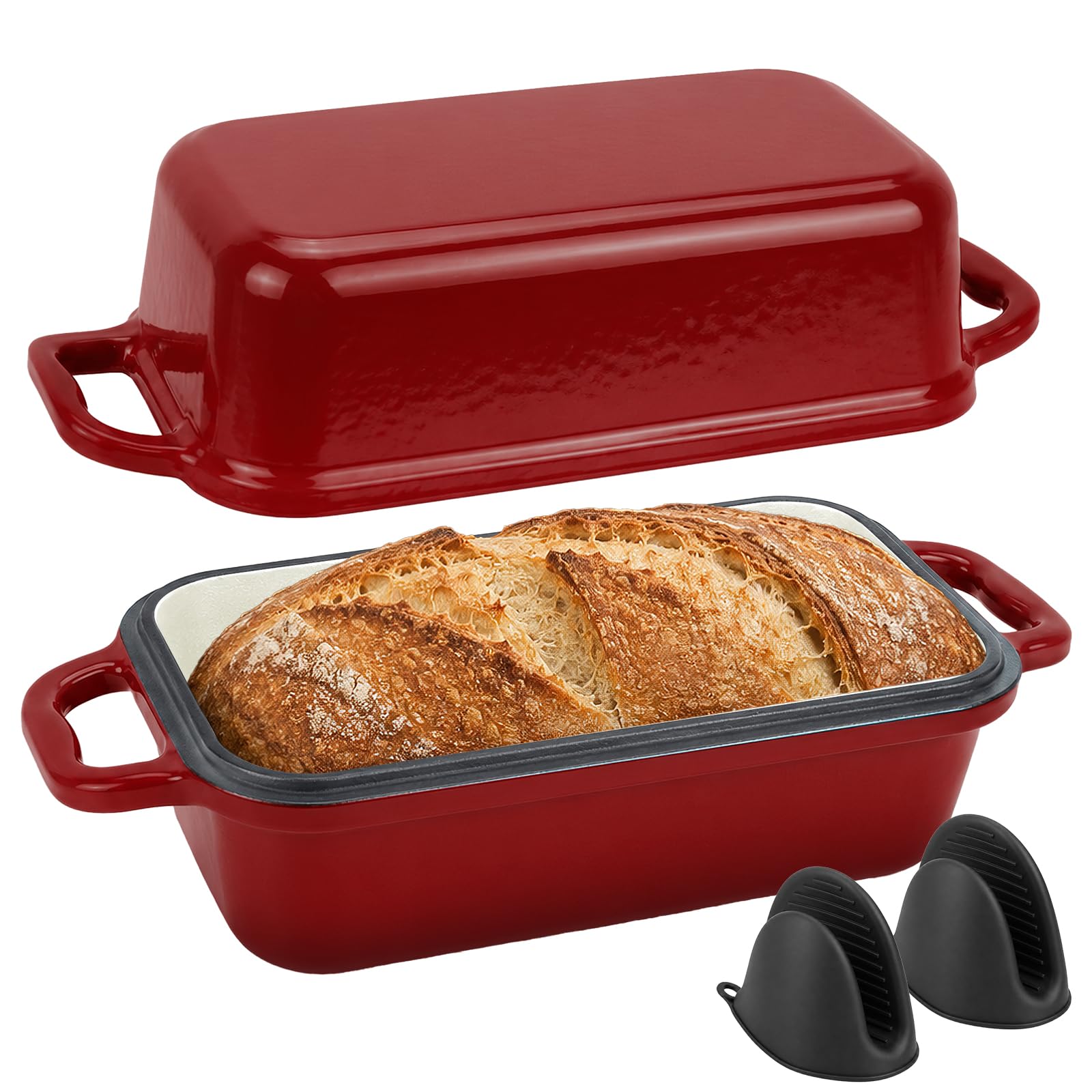 Enamelled Cast Iron Bread Loaf Pan, 2-in-1 Dutch Oven for Sourdough Baking