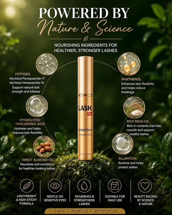 LASH.Pro Eyelash Growth Serum 5ml – Advanced Lash Enhancer Serum for Longer Thicker Fuller Lashes – Peptide & Hyaluronic Acid Lash Growth Formula – Luxury Strengthening Lash Treatment