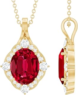 Certified Lab Grown Ruby Diamond Wedding Necklace, AAAA Quality, Lab Grown Ruby Diamond Bridal Pendant with Chain