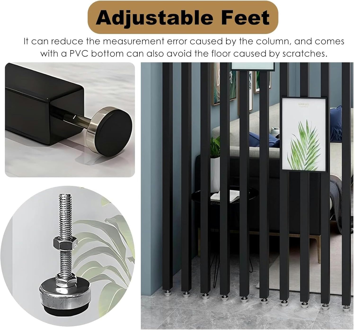 Room Divider Simple Hollow Room Screens Partition Column Decor, Black Privacy Panel Office Divider Pole No Drill, 45cm-295cm Tall Entrance Separator Stand