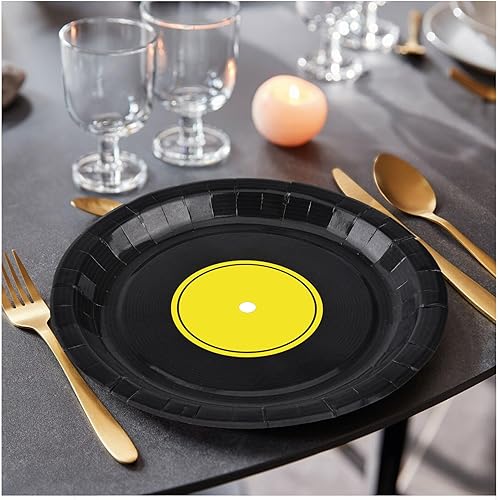 Miniatura 7 de Paquete de 100 platos de papel de registro de los años 50, platos decorativos de 9 pulgadas de regreso a los años 50, vajilla desechable para