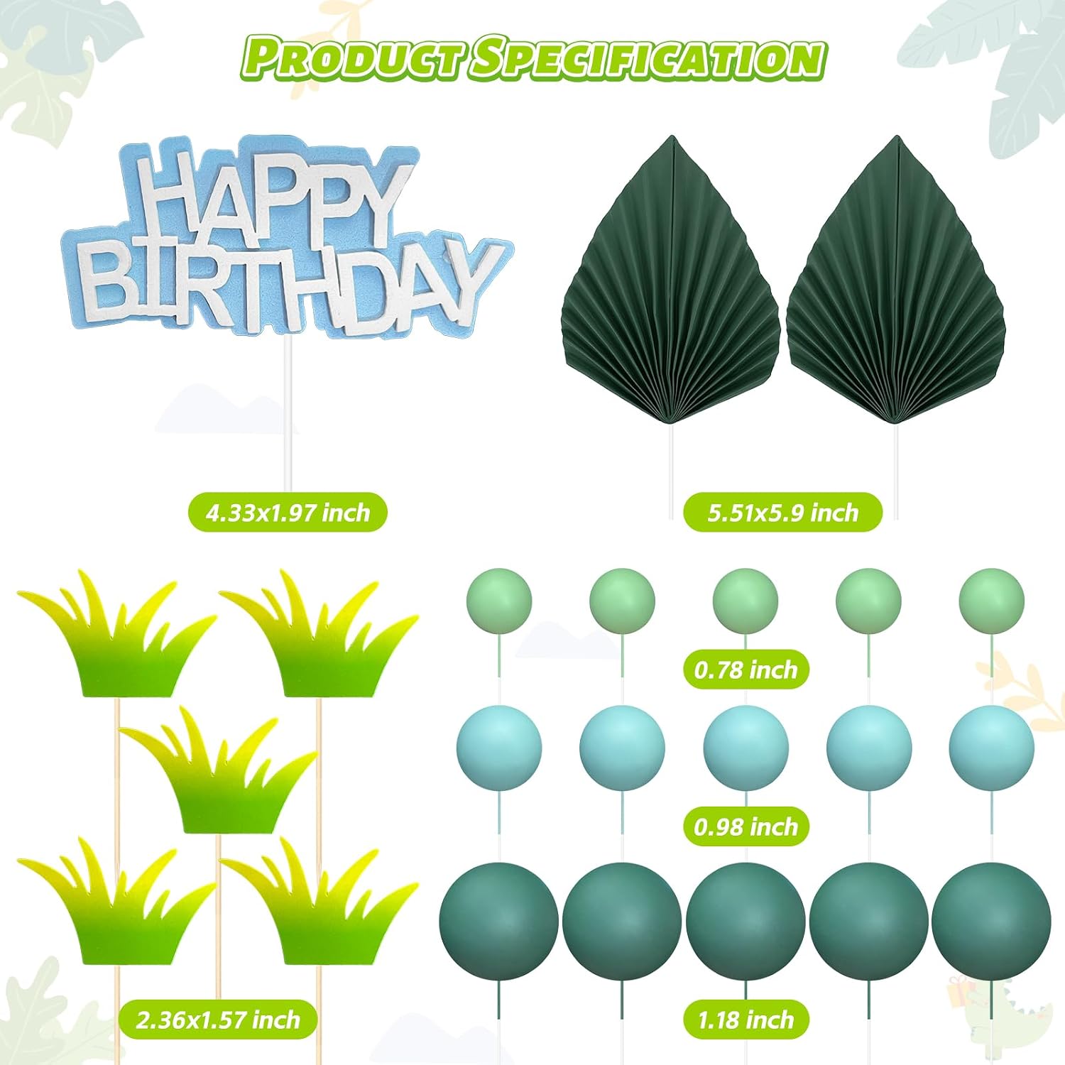 26 PCS Dinosaur Cake Toppers Cute Dinosaur Cake Decorations with Balls for Birthday Party Boy Girl Baby Shower Dinosaur Theme Party