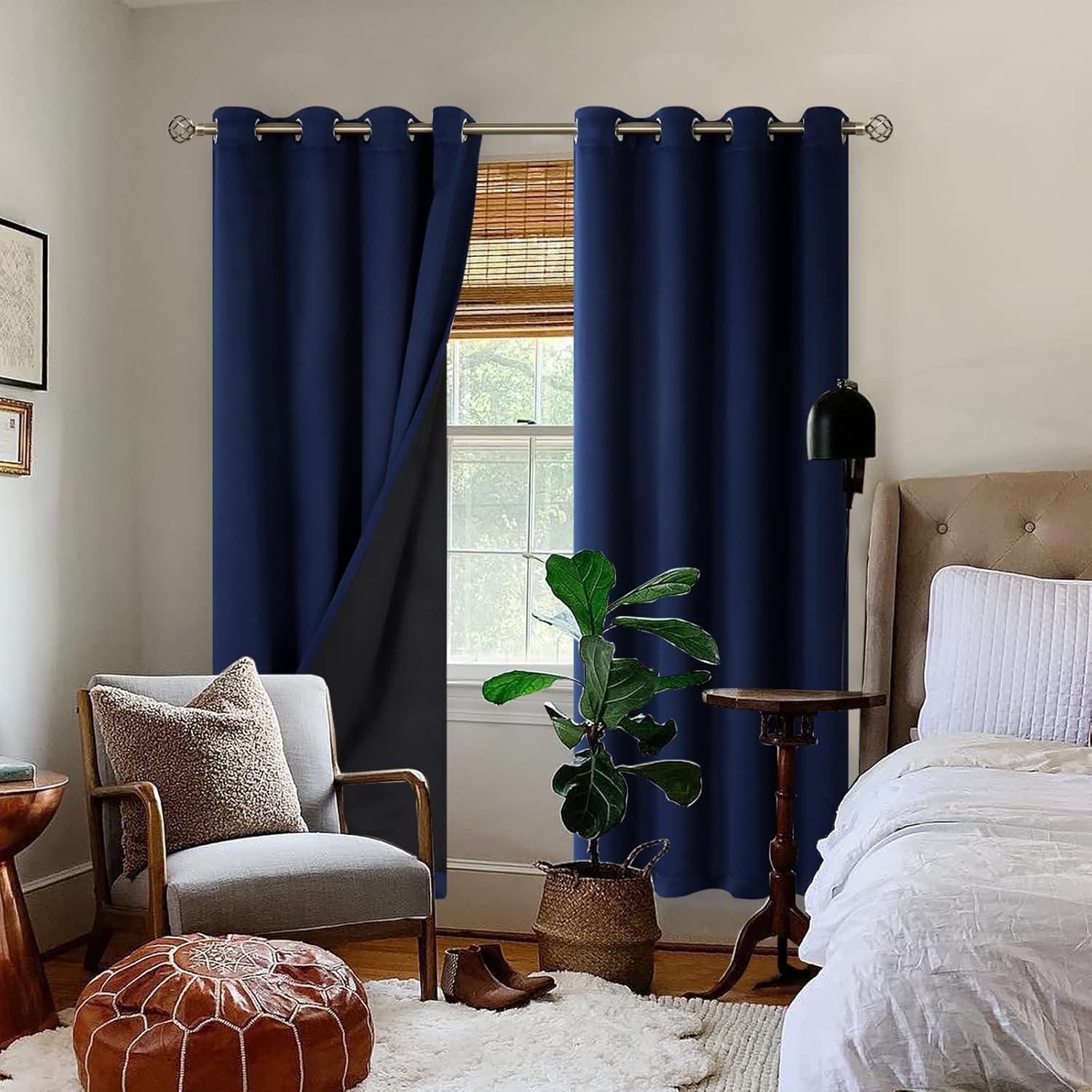 bgment thermal insulated 100% blackout curtains for bedroom with black liner, double layer full room darkening noise reducing grommet curtain (52 x 84 inch, navy blue, 2 panels) navy blue 52"w x 84"l (pack of 2)