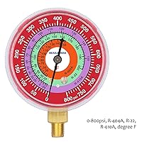 Vista 3 de Measureman Medidor de presión de refrigeración, esfera de 2-34", esfera azul y esfera roja, montaje inferior NPT de 18", 30inHg-0-250psi y kit
