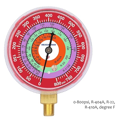 Miniatura 3 de Measureman Medidor de presión de refrigeración, esfera de 2-34", esfera azul y esfera roja, montaje inferior NPT de 18", 30inHg-0-250psi y kit de