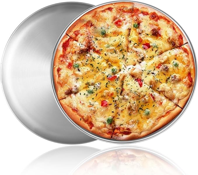 16 inch Stainless Steel Pizza Pan-2 Pack, Large Metal Pizza Pan for Oven, Steel Pizza Tray, Thick Round Pizza Plate Baking Sheet, Dishwasher Safe & Easy Clean