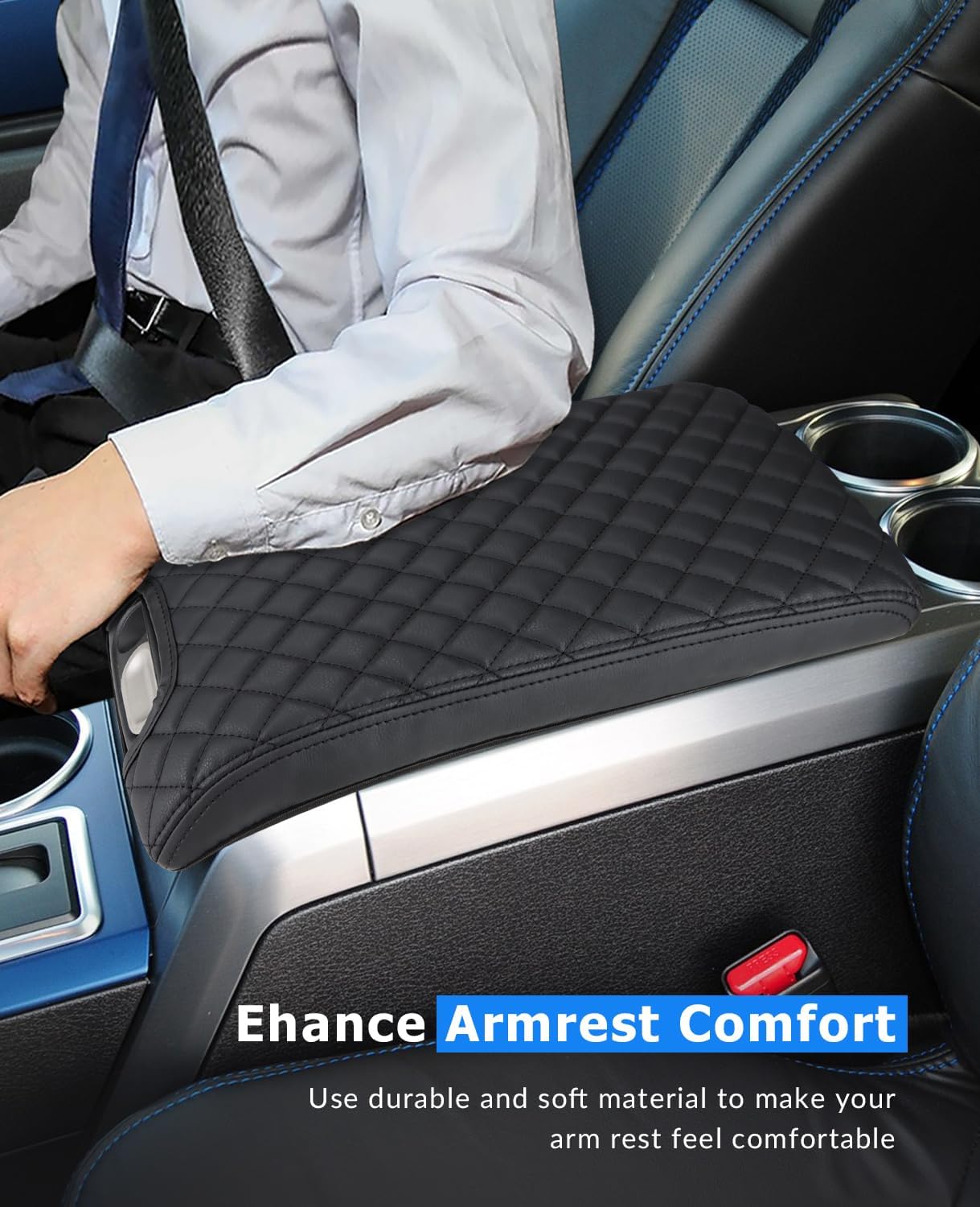 INTGET Center Console Armrest Cover for Ford F150 Accessories 2009 2010 2011 2012 2013 2014 Car Middle Lid Seat Cover Protector (Black Pad, 2009-2014)