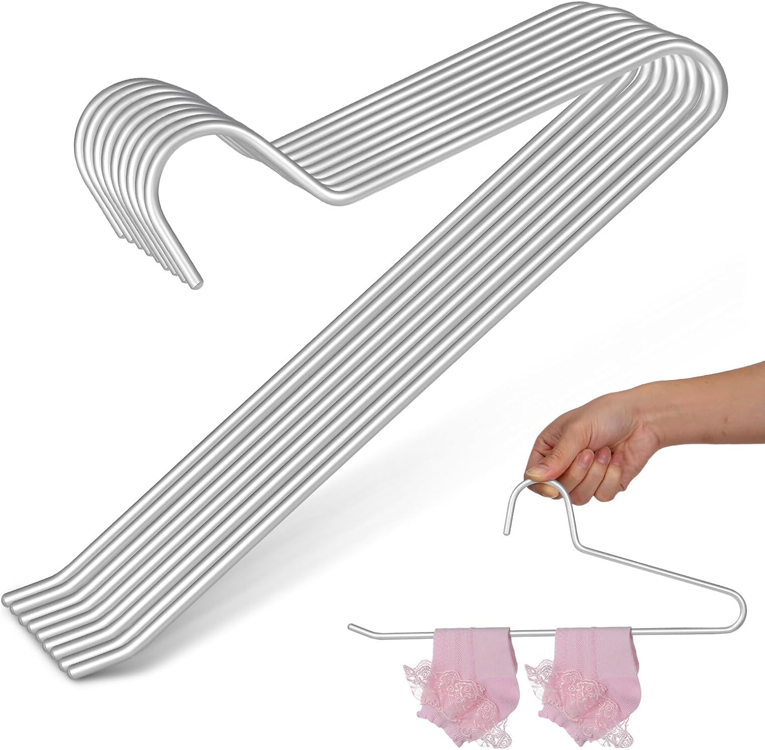 Beavorty Space-Saving Aluminum Alloy Pants Hangers, Open-Ended Metal Pants Organizer for Women, Silver Z-Shaped Non-Slip Closet Hanger for Jeans and Trousers Storage