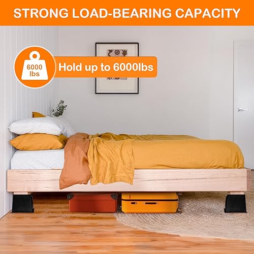 Miniatura 5 de shouwuhho Elevadores de cama de 6 pulgadas, resistentes, de gran tamaño, rectangulares, soporta hasta 6000 libras, elevadores de cama para marco de