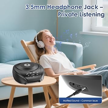 Gueray Portable CD Player Boombox Compact CD Boombox with Stereo Speakers FM Radio 3.5mm AUX Input and Headphone Jack LCD Display for Indoors, Outdoors, Travel & Audiobooks