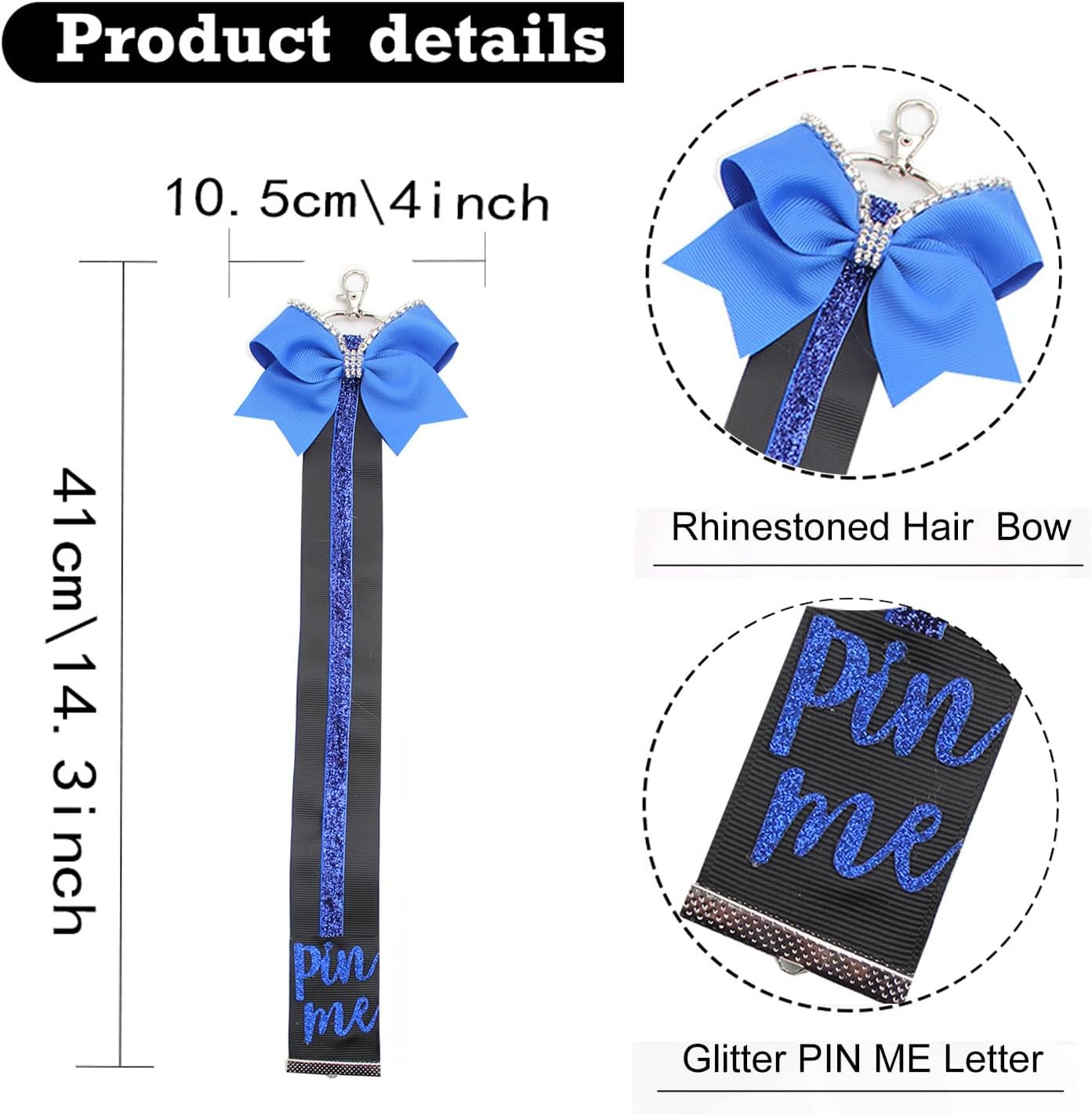 Cheer Pin Strap Pin Me Ribbon for Backpack Glitter Cheerleader Keychain Cheer Gifts Cheer Bow Pin Holder - Image 4