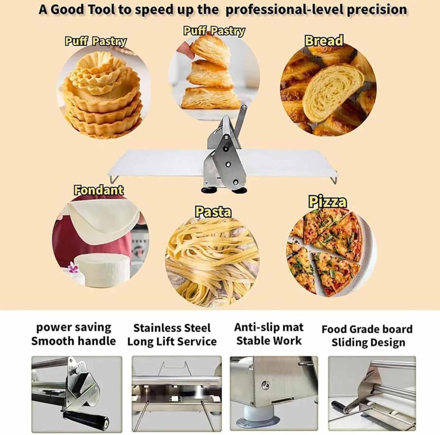 Kompakter manueller Teigschneider – Rollwerkzeug mit einstellbarer Dicke für Brot, Marzipan, Fondant – sichere Familiennutzung, kein Strom erforderlich, 30,5 cm und 39,9 cm Optionen