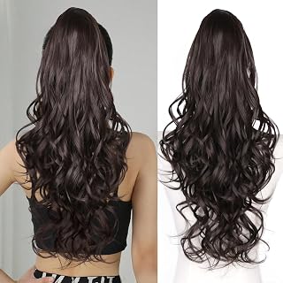 ZQIAN BEAUTY Ponytail Extension for Women, 26 Inch Long Layered Pony Tails Hair Extensions, Drawstring Ponytail for Black Women, Wavy Synthetic Hair Extensions Ponytail for Daily Use (Color: Brown)